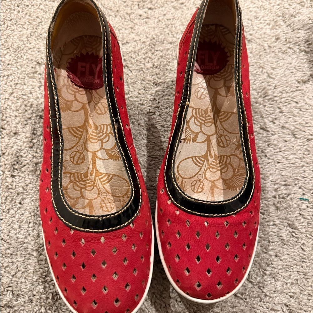 Fly London Women's Red Perforated Flats